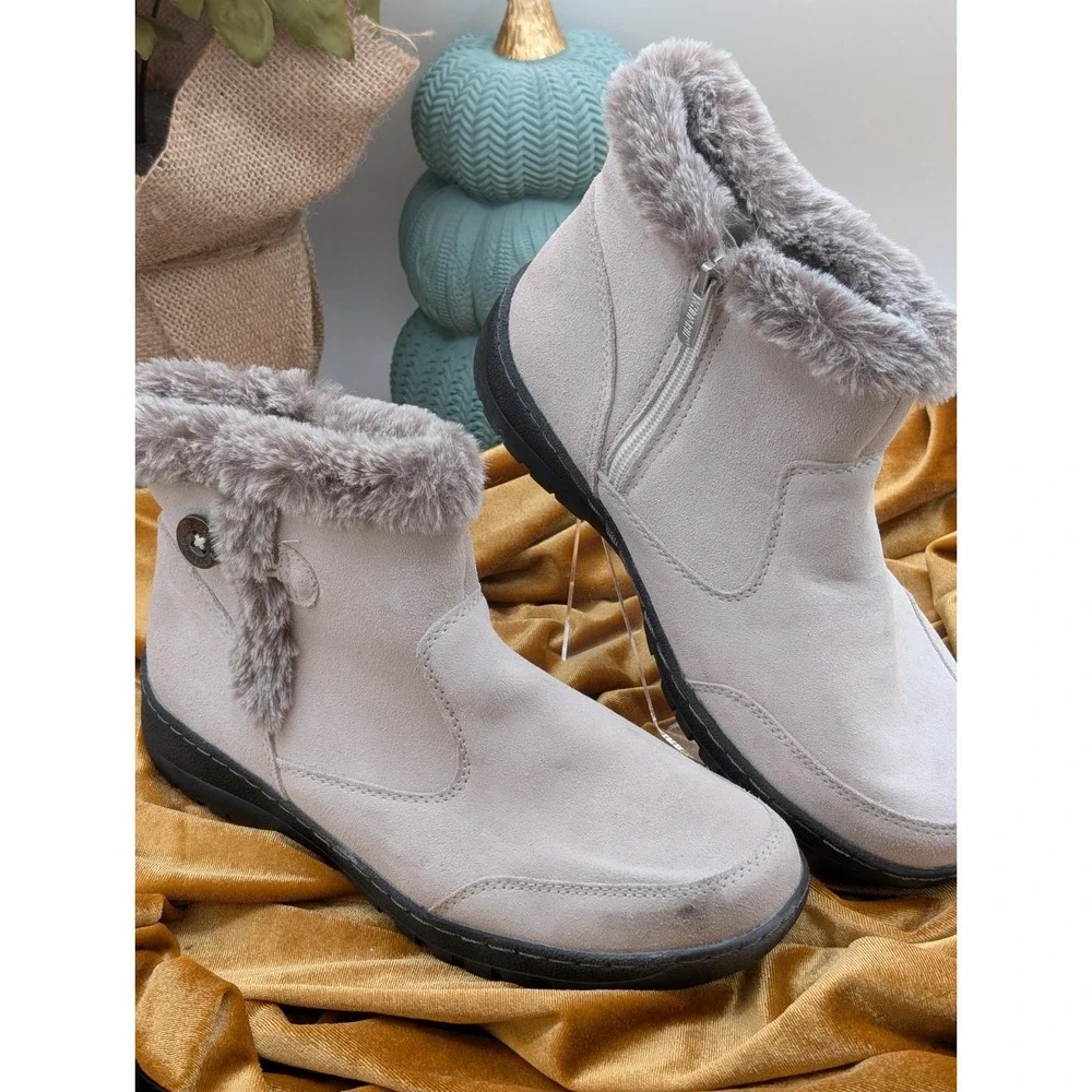 Khombu Iris Women's Ankle Boots Size 9 Cream Suede Winter Snow Faux Fur